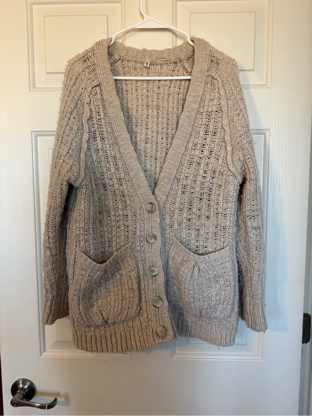 Anthropologie Chunky Knit Button-Front Cardigan in Light Beige
